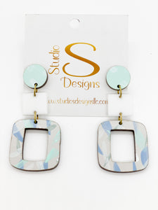Bethel Earrings-Aqua Dots White Grey Aqua Blue