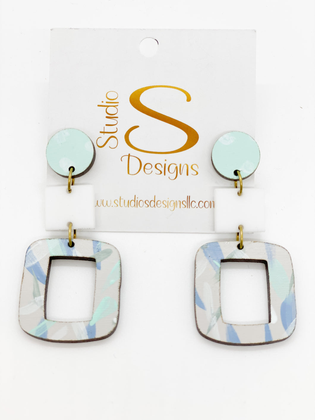 Bethel Earrings-Aqua Dots White Grey Aqua Blue