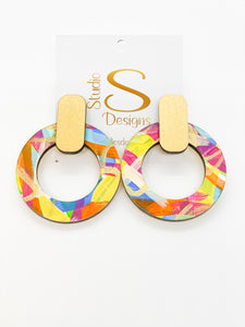 Randi Earrings-Gold Blue Orange Yellow Magenta
