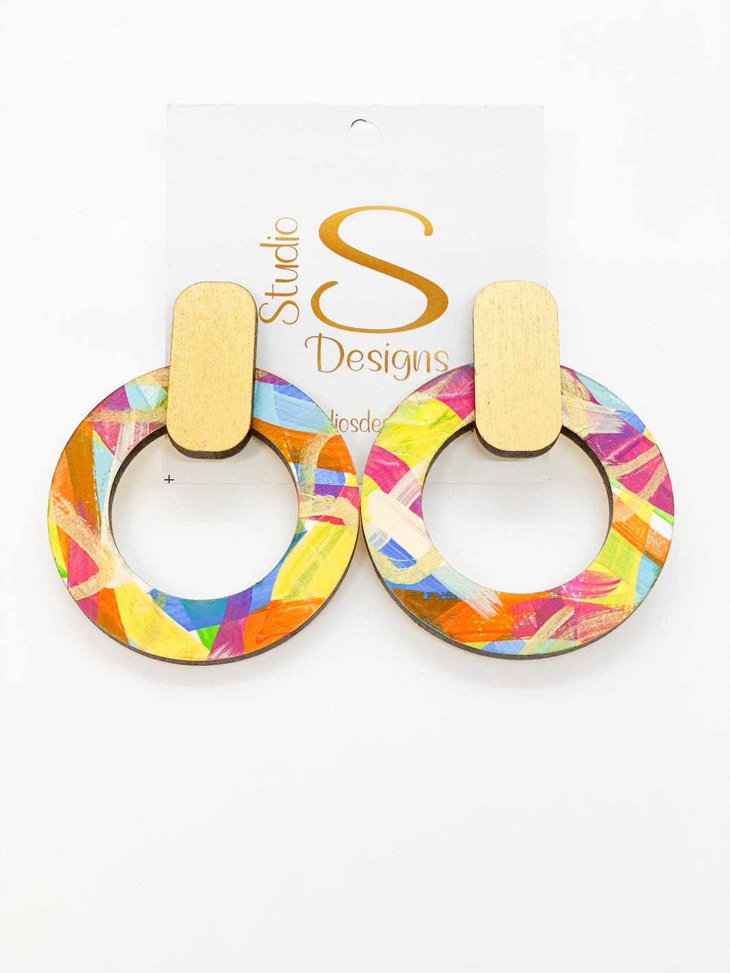 Randi Earrings-Gold Blue Orange Yellow Magenta