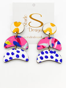 Martina Earrings-Mustard White Hot Pink Blue