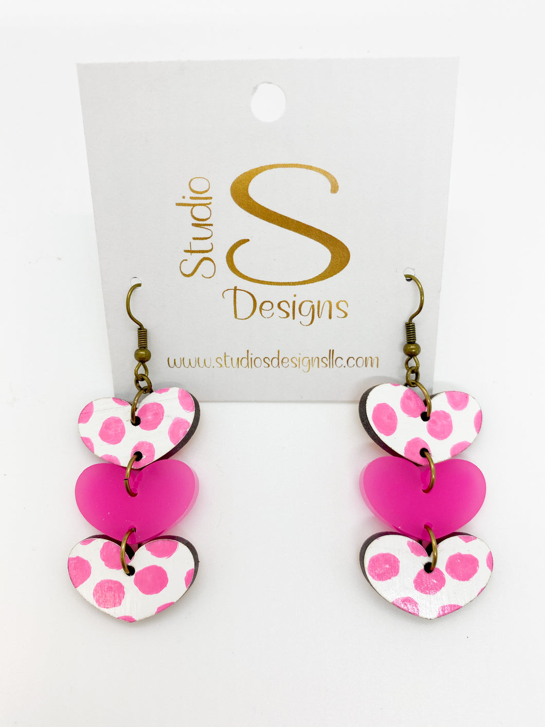 All Hearts Earrings-White Hot Pink