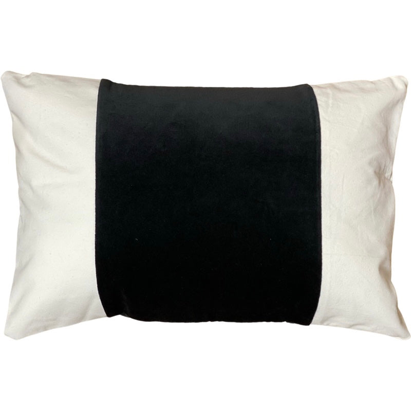 Throw Pillow 13 x 19 - White with Black Velvet Panel
