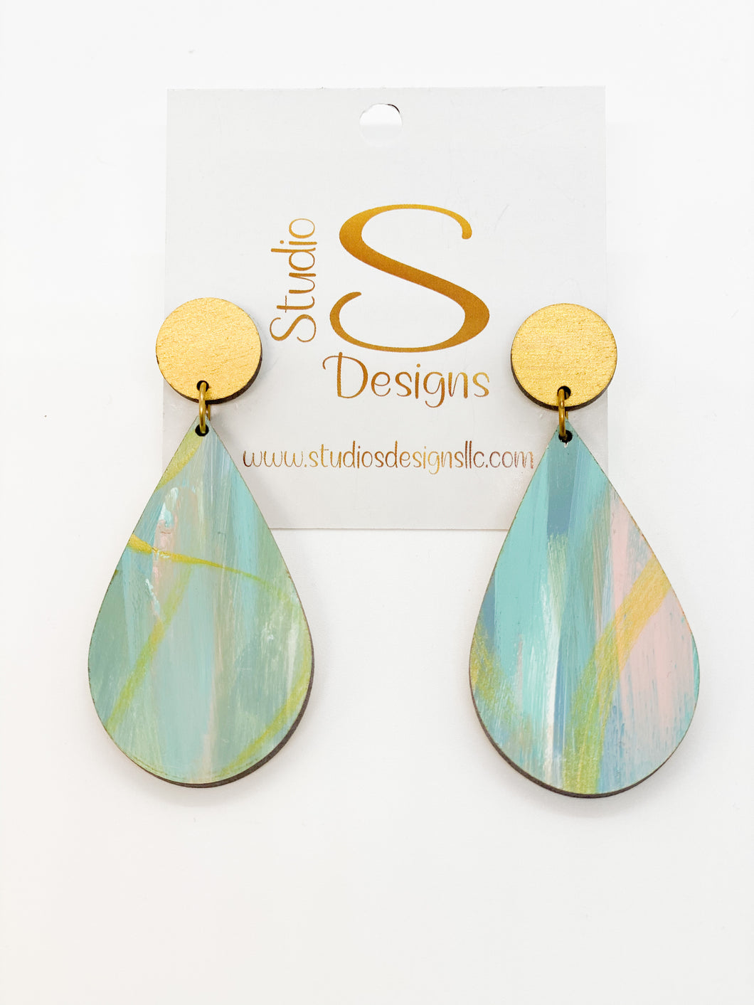 Kelsey Earrings-Gold Green Blue Pink