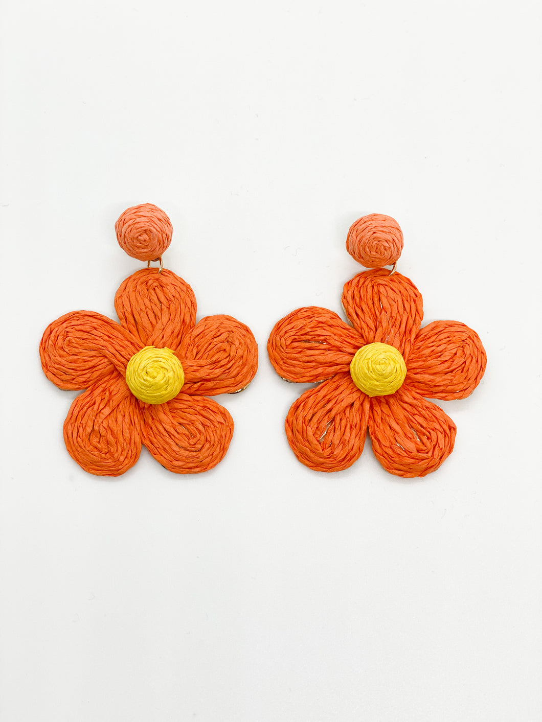 Raffia Flower Earrings-Orange