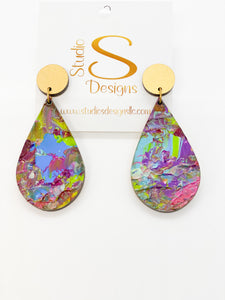 Kelsey Earrings-Gold Blue Pink Lime