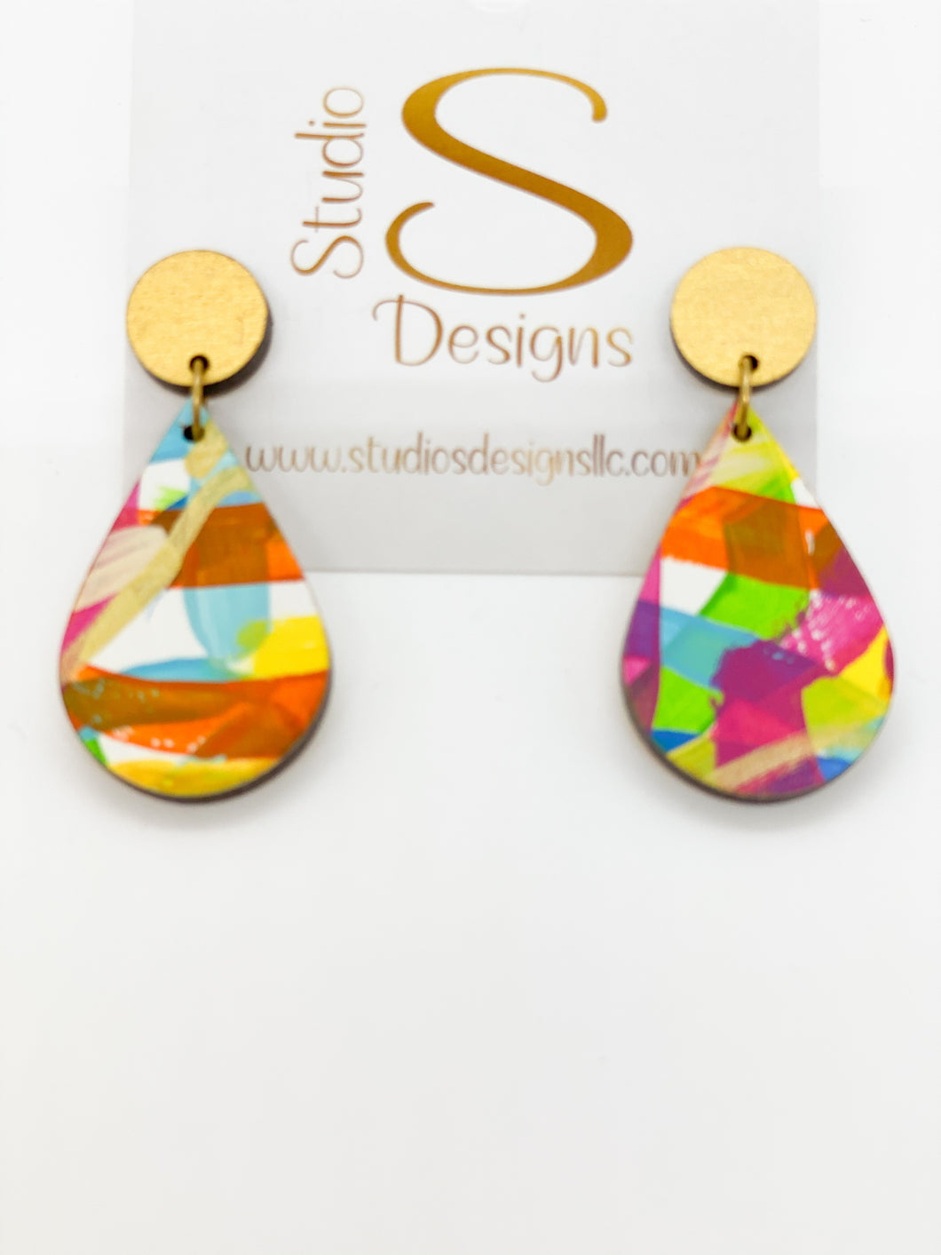 Lil' Kelsey Earrings-Gold Aqua Lime Orange Magenta