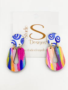 Libby Earrings-White Blue Pink Yellow Aqua