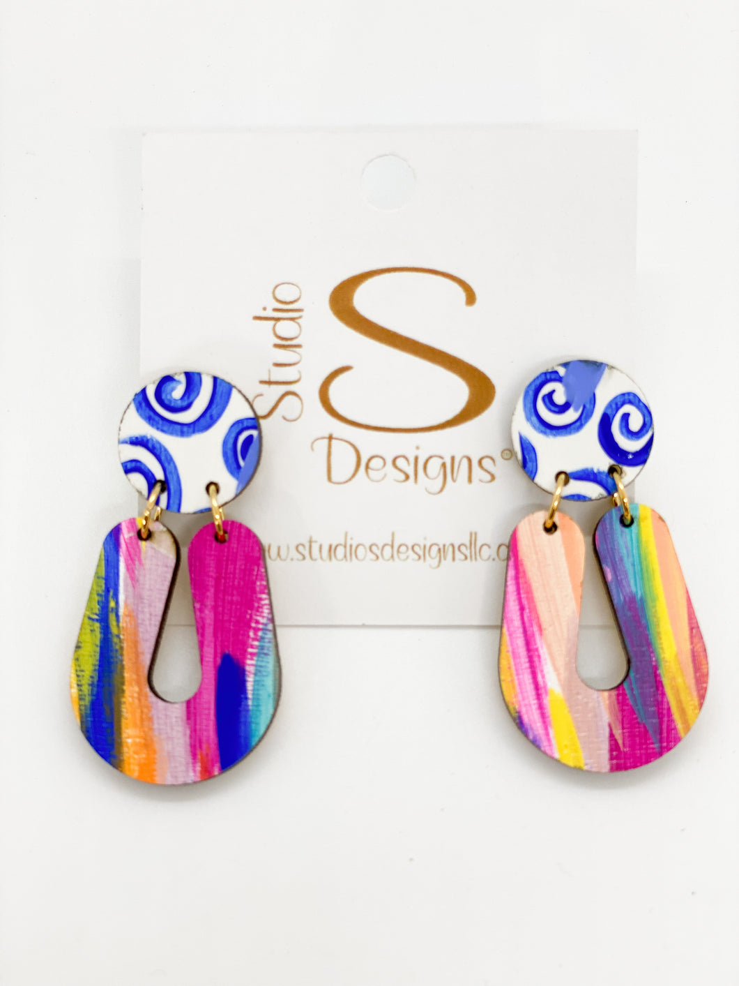 Libby Earrings-White Blue Pink Yellow Aqua