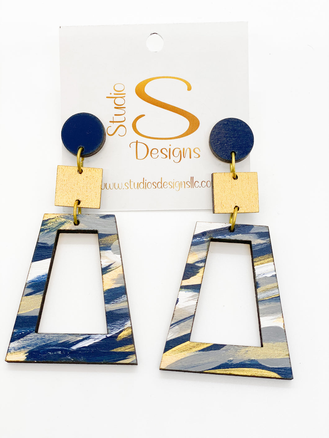 Charlee Mae Earrings-Navy Gold White Gray