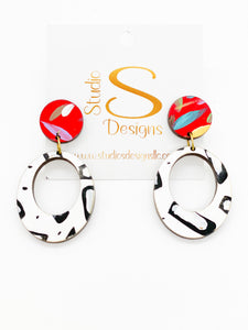 Ashley Earrings-Red Multi White Black