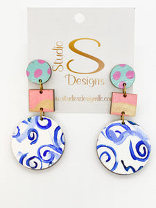 Odessa Earrings-Aqua Pink Gold Blue