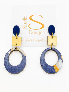 Aurora Earrings-Navy Gold Navy Mustard