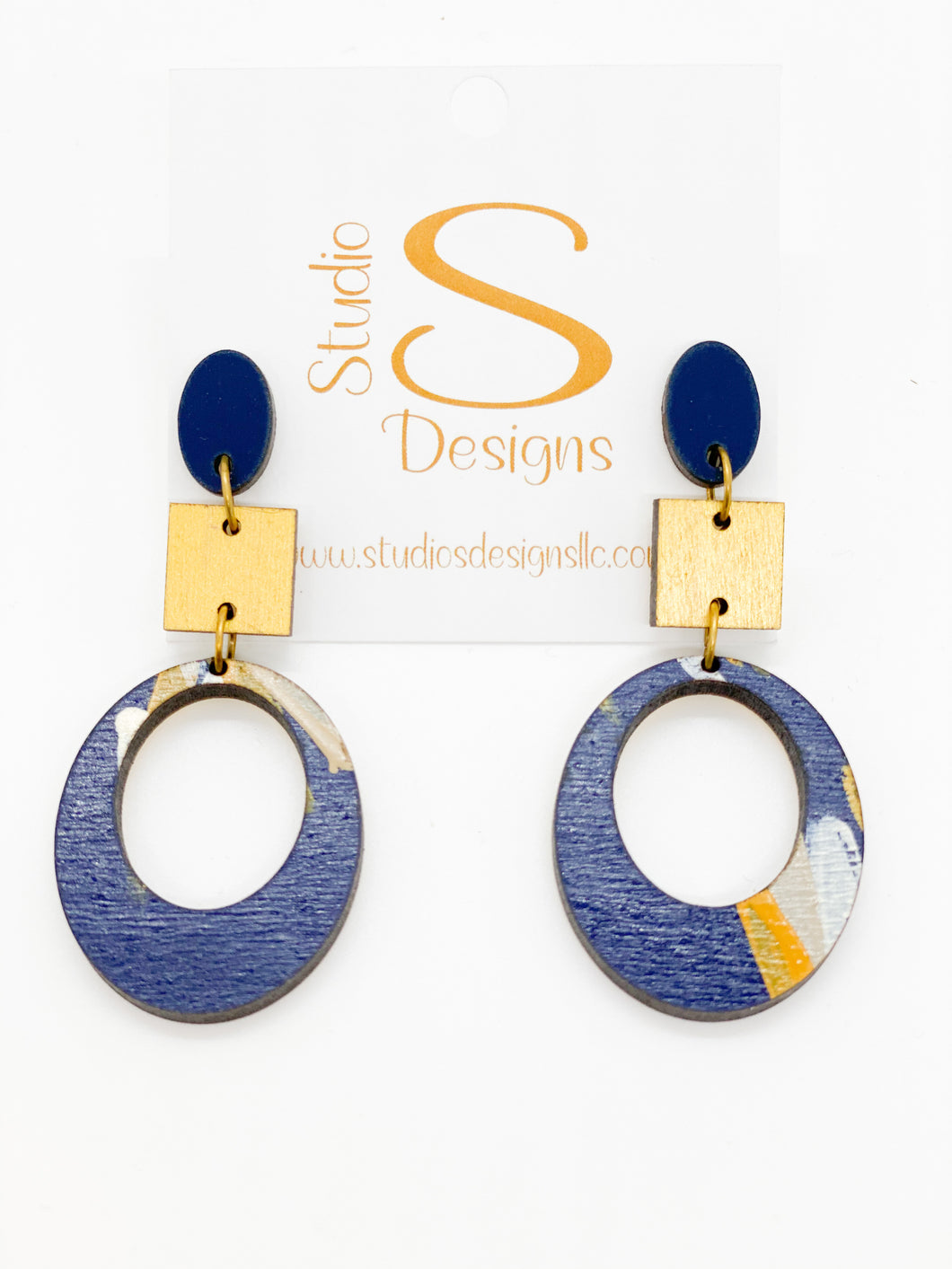 Aurora Earrings-Navy Gold Navy Mustard