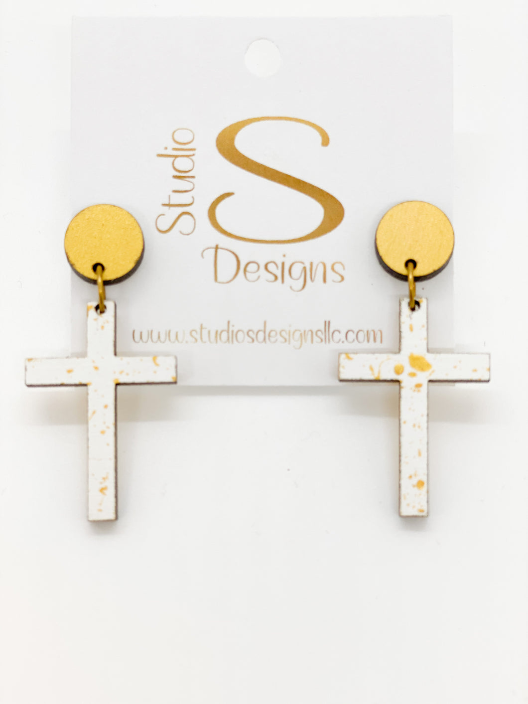 Crosses Earrings-Gold White