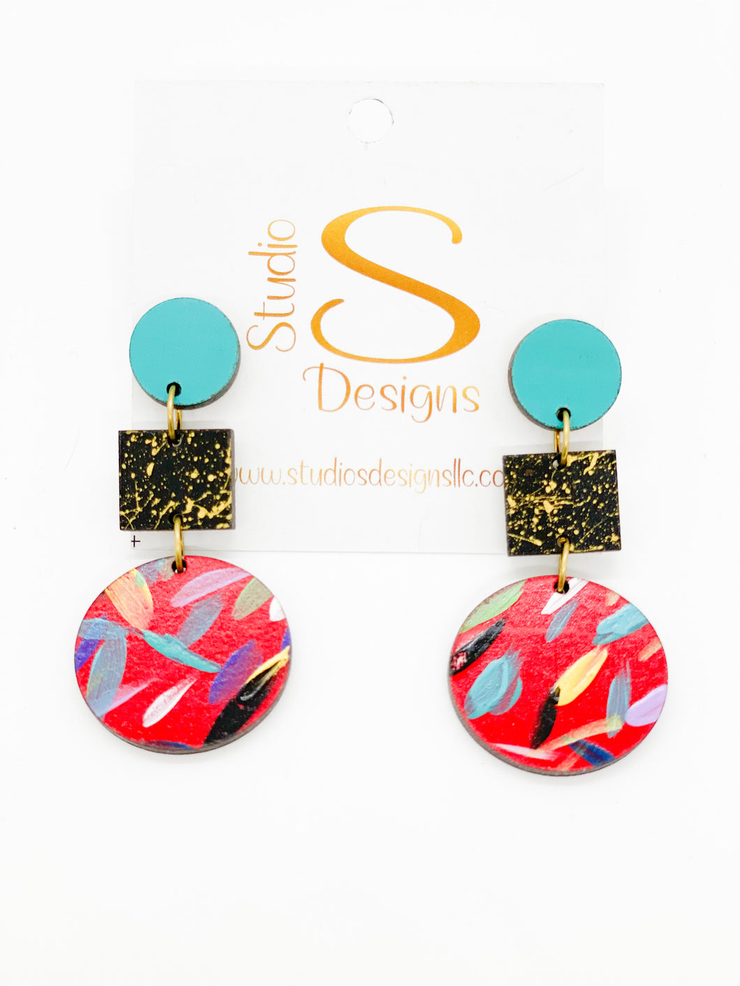 Odessa Earrings-Teal Black Red Multi