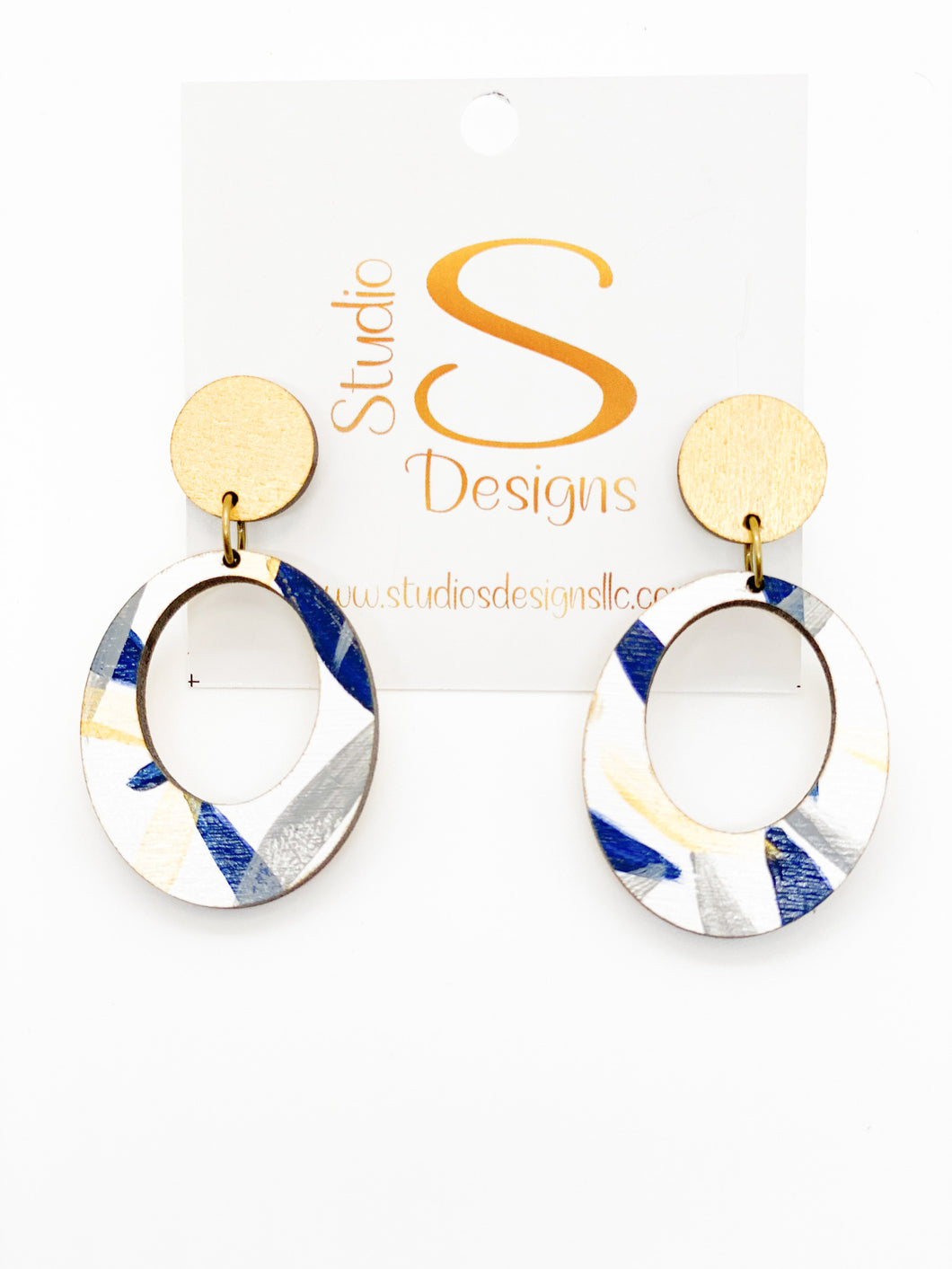 Ashley Earrings-Gold White Gold Navy Gray