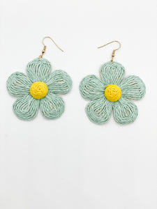 Raffia Flower Earrings-Light Blue