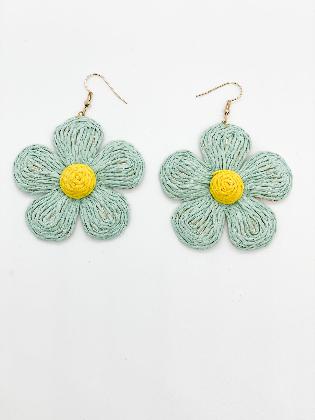 Raffia Flower Earrings-Light Blue