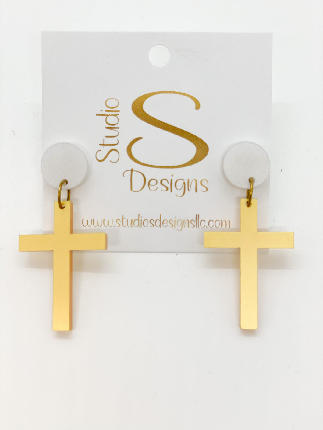 Crosses Earrings-Pearl White Gold