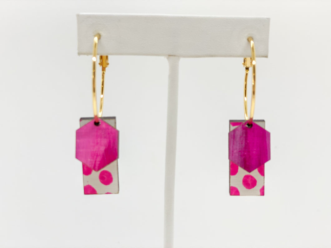 Hoops Earrings-Pink White