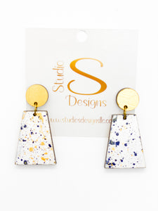 Cassie Earrings-Gold White Navy Gold Splatter