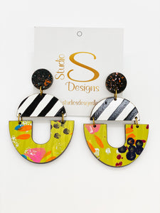 Reese Earrings-Black White Chartreuse Orange Pink Black