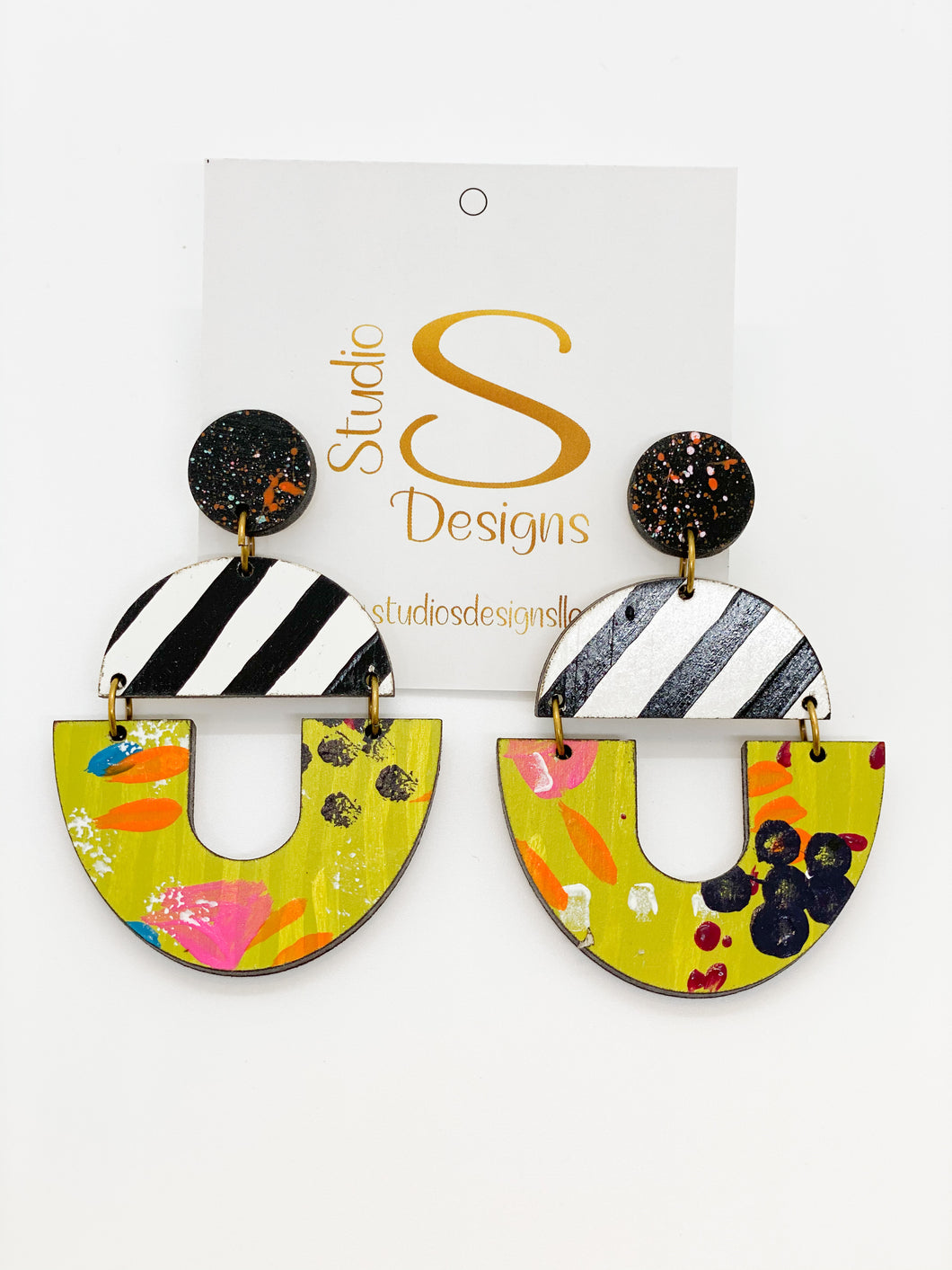 Reese Earrings-Black White Chartreuse Orange Pink Black