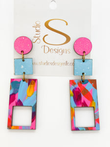 Adelaide Earrings-Pink Aqua Magenta Yellow