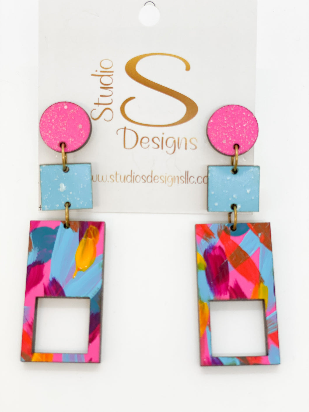 Adelaide Earrings-Pink Aqua Magenta Yellow
