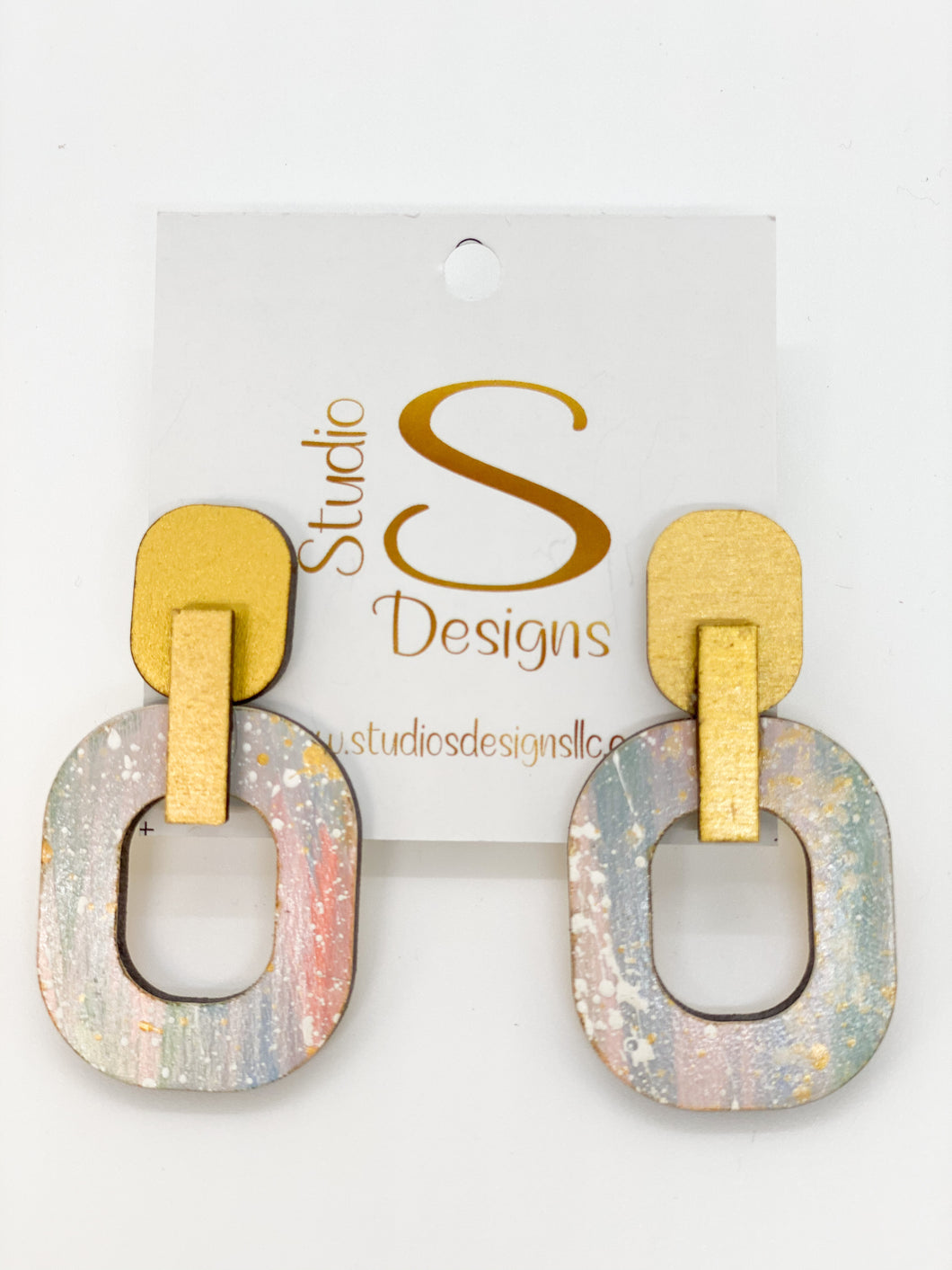 Raegan Earrings-Gold Pink Cream Blue