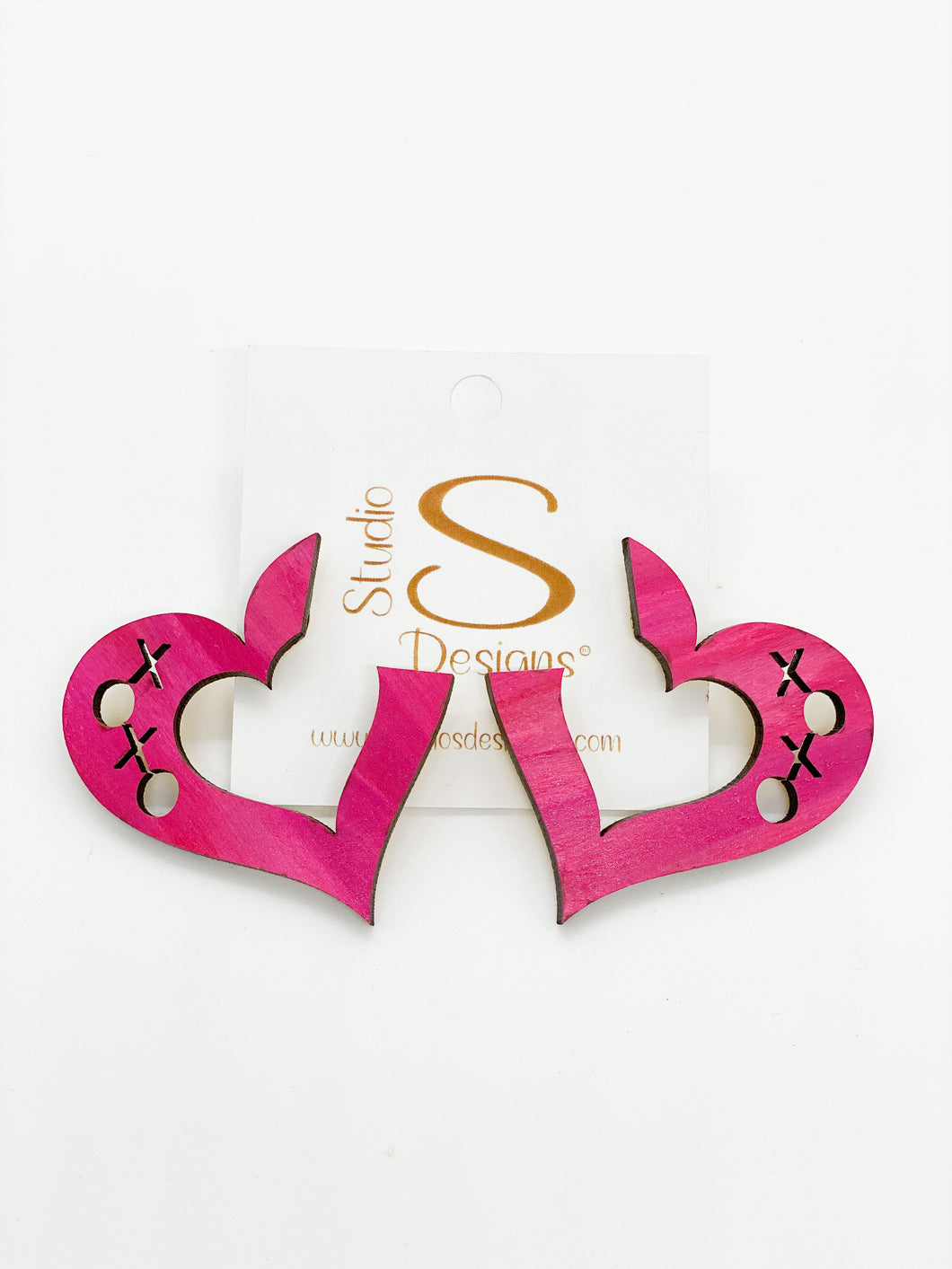 Heart Hoop Earrings-Red Pink