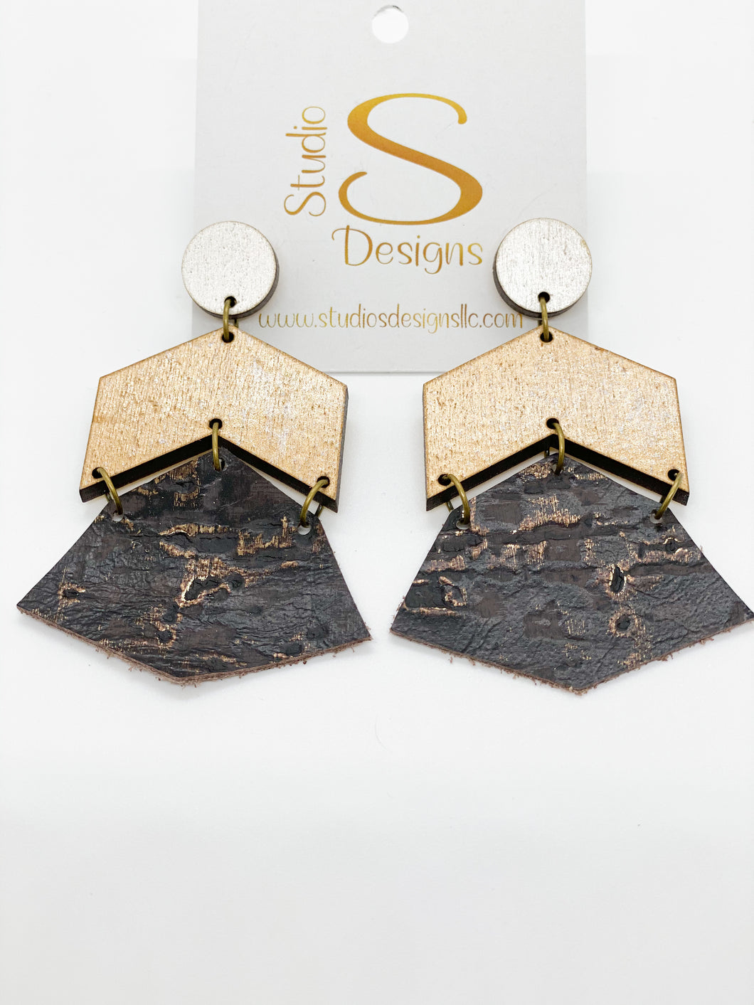 Kimberly Earrings-Cream Bronze Coffee Embossed Bronze