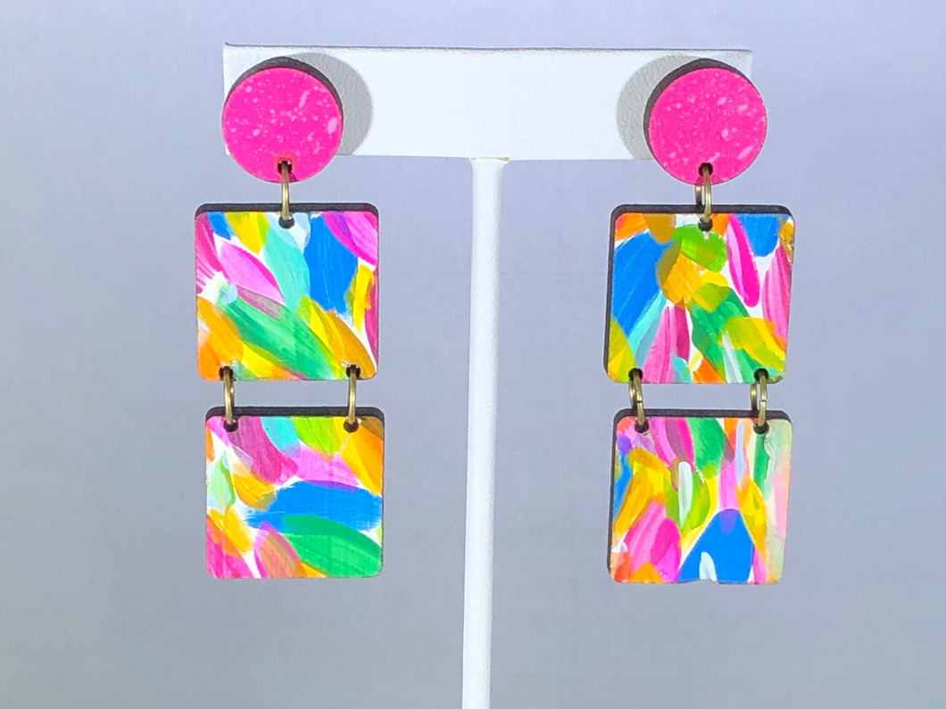 Sydney Earrings-Hot Pink Lime Blue