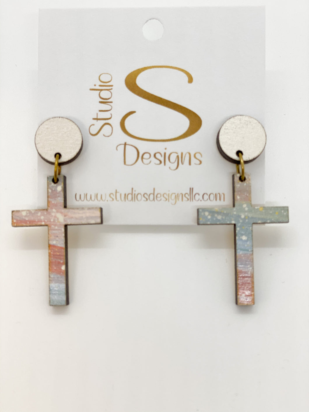Crosses Earrings-Cream Pink Blue Coral