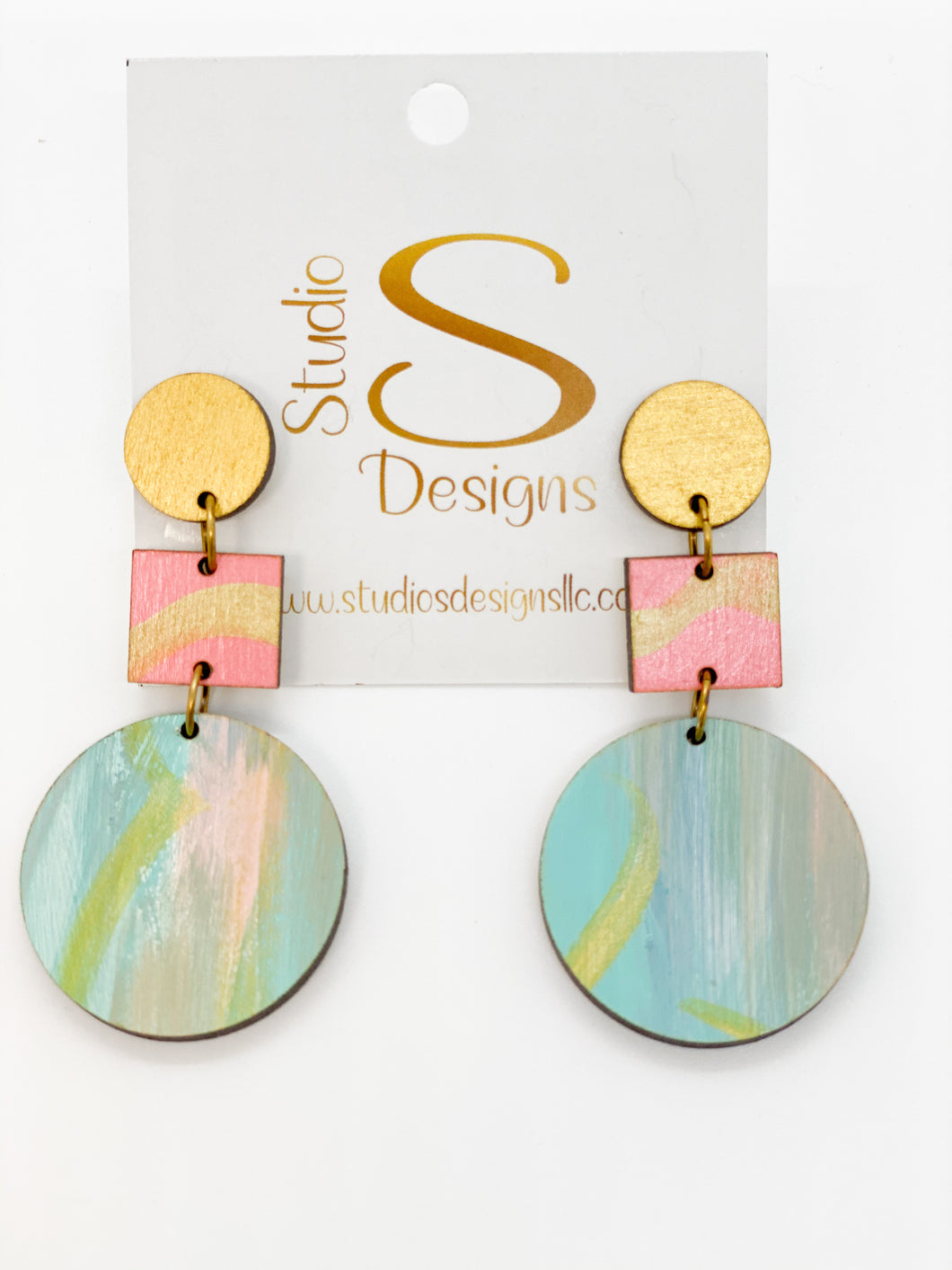 Odessa Earrings-Gold Pink Green