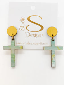 Crosses Earrings-Gold Pink Green
