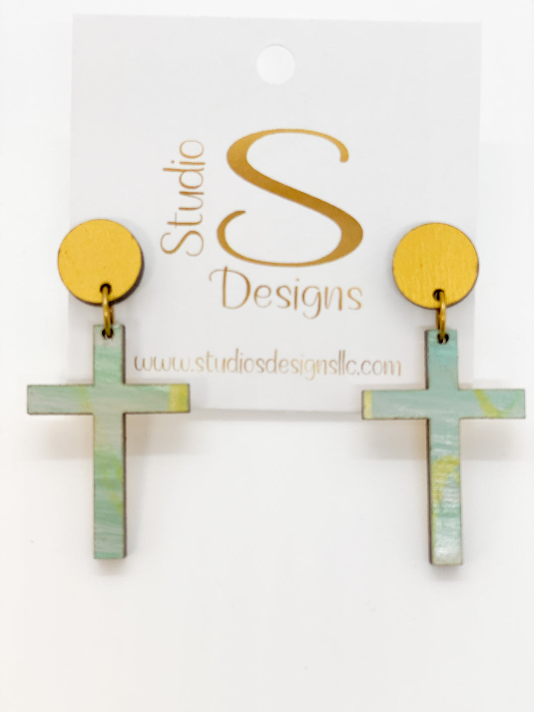 Crosses Earrings-Gold Pink Green