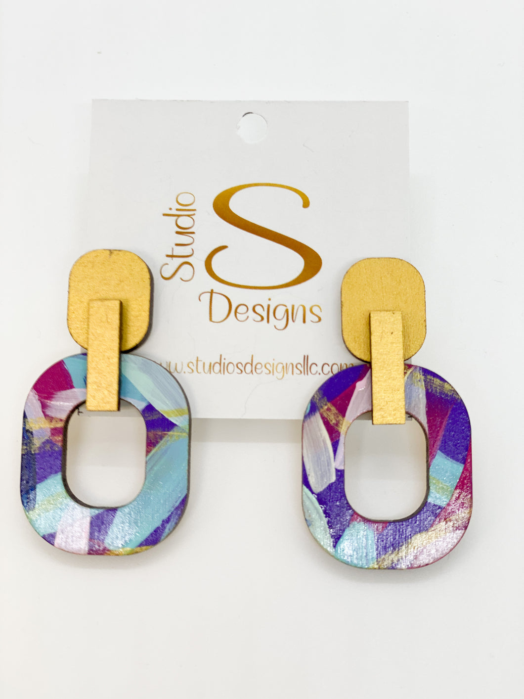 Raegan Earrings-Gold Purple Aqua Pink