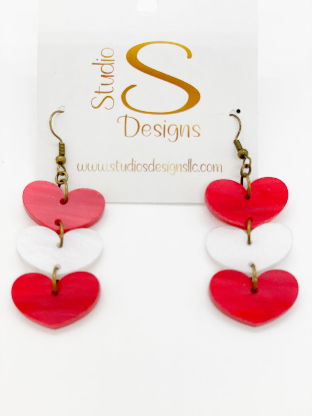 All Hearts Earrings-Red Pearl White Pearl