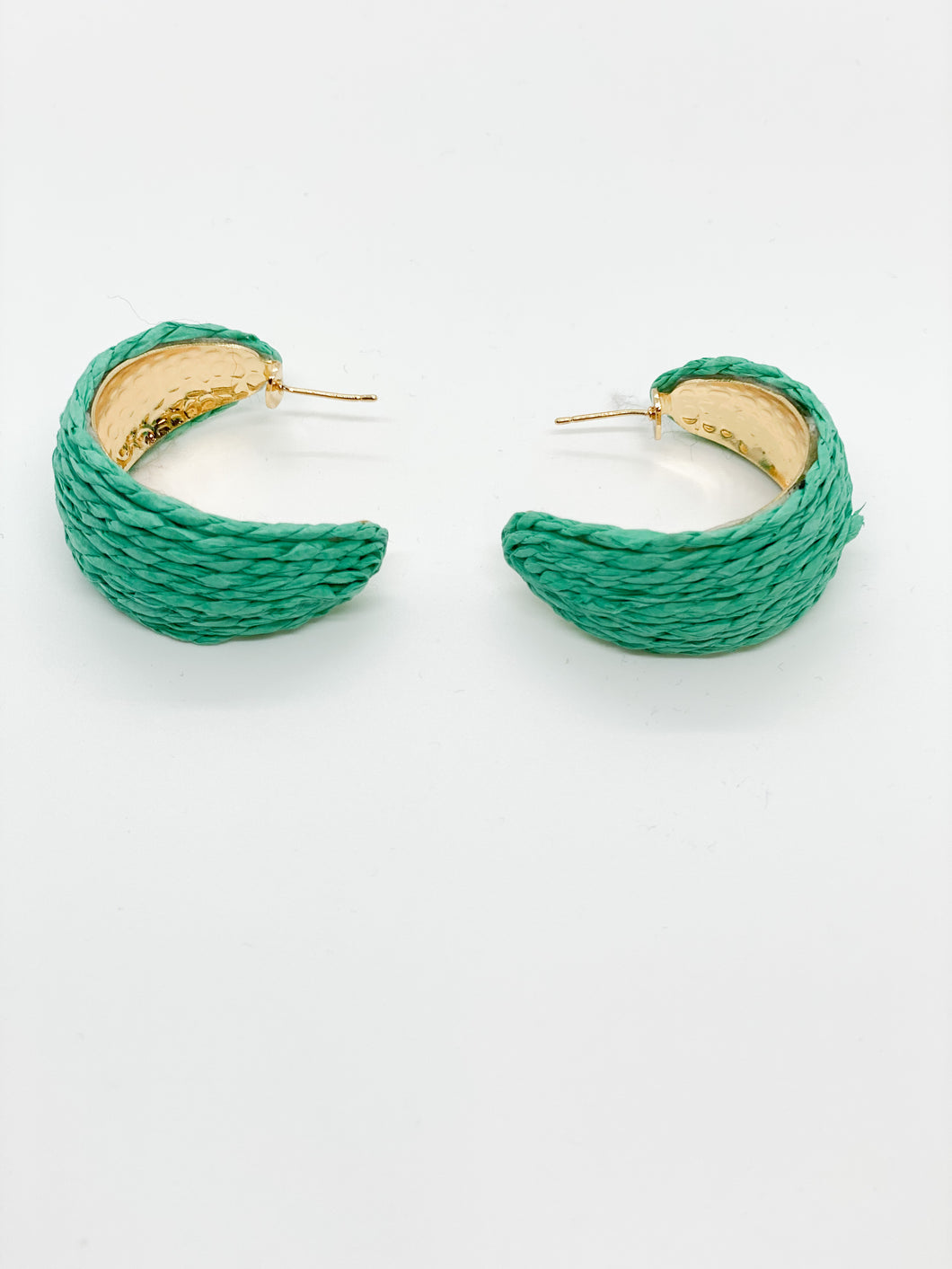 Raffia Small Hoops-Green