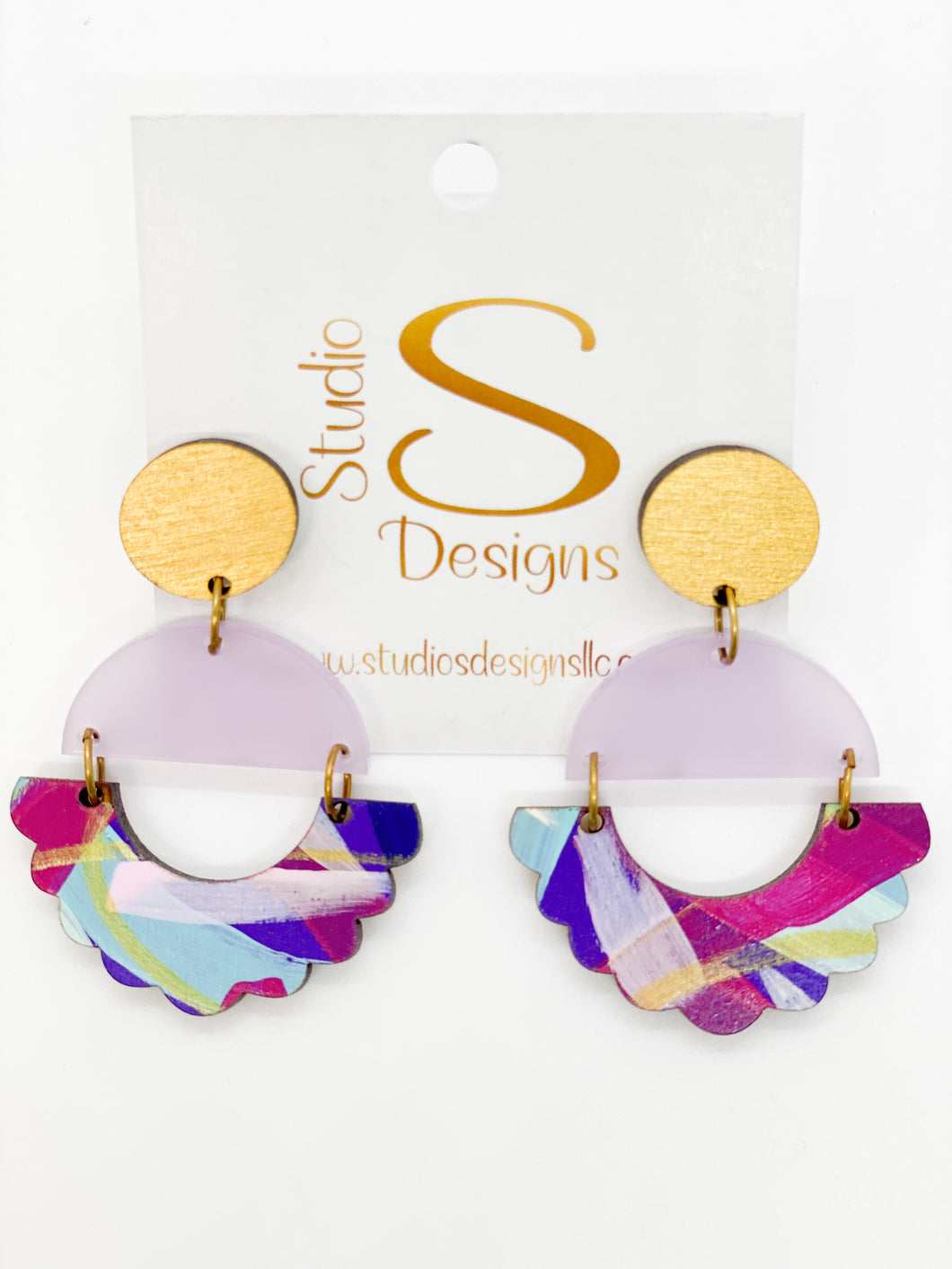 Audrey Earrings-Gold Purple Teal Pink